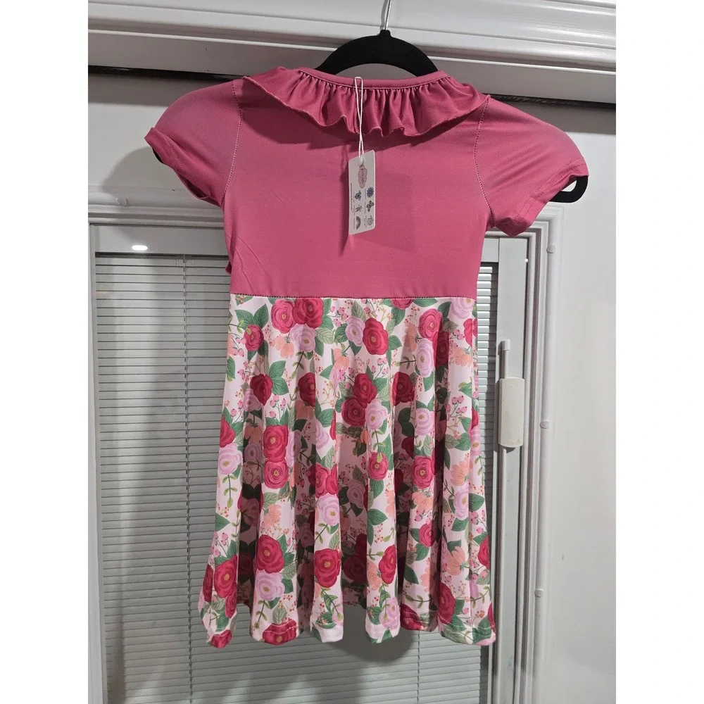 Pete + Lucy Girls Pink Floral Ruffle Short Sleeve Dress P+Lush Boutique 4T NEW